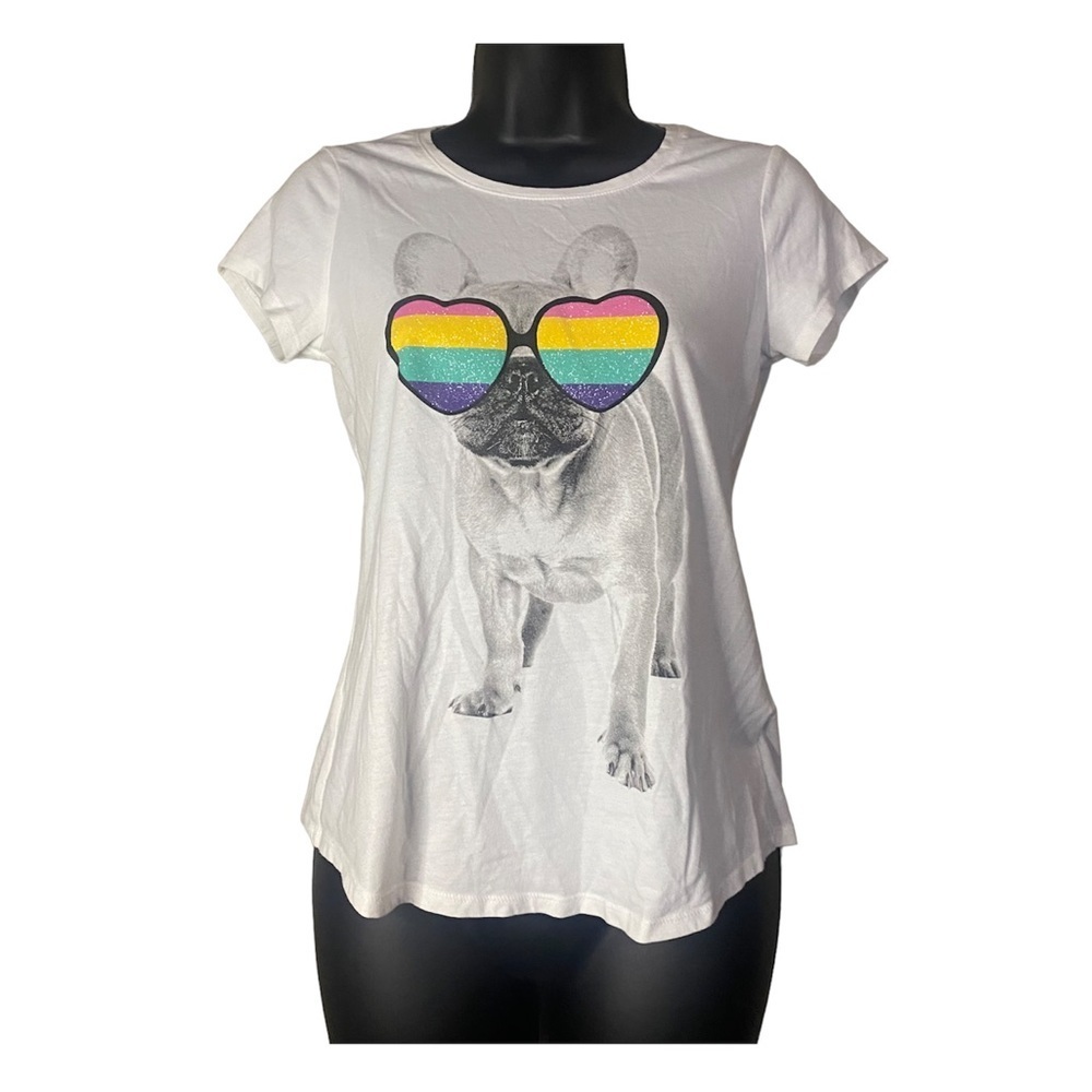 Justice Girls Colorful Glasses Dog Graphic Short Sleeve T-Shirt
